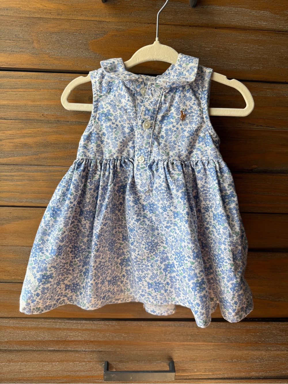 Ralph Lauren Baby Girl Floral Blue Collared Dress with Matching Bloomer